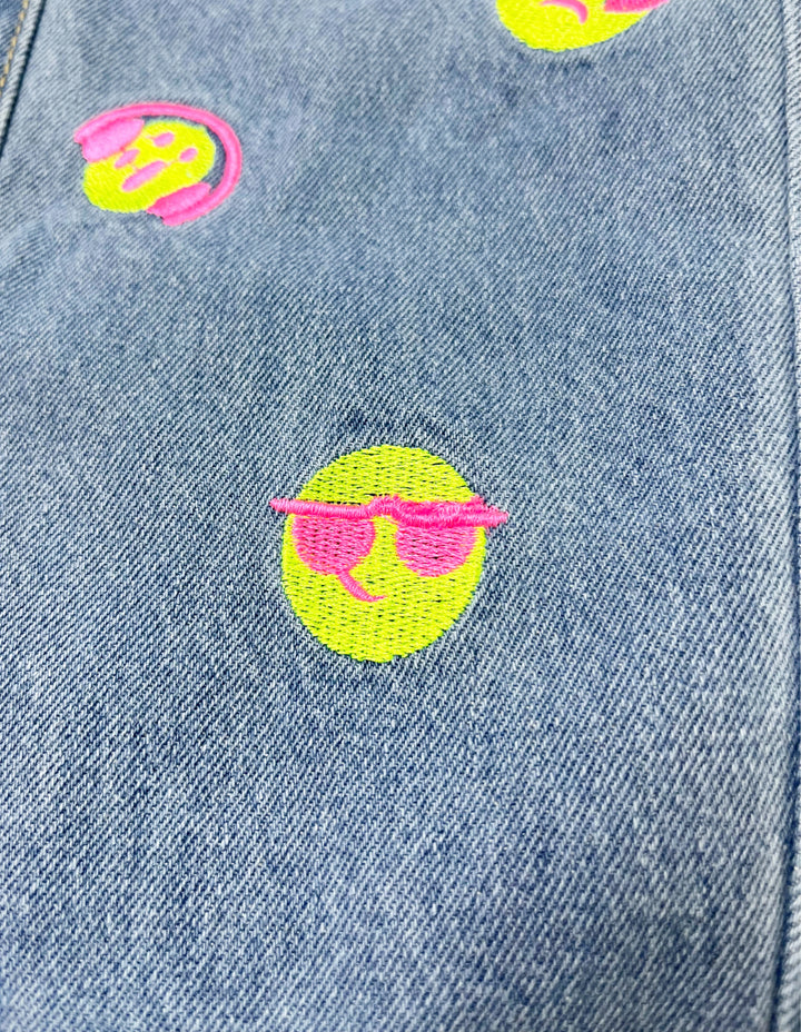 Girls Light Blue Smiley Embroidered Straight Fit Jeans [GJ-963] (1-12Years)