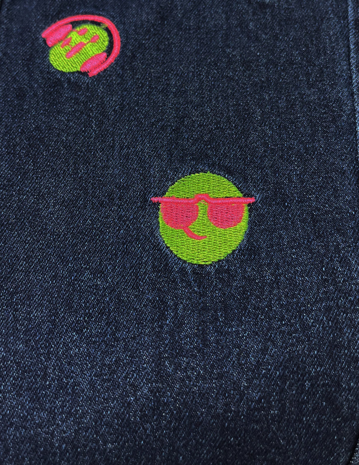 Girls Dark Blue Smiley Embroidered Straight Fit Jeans [GJ-962] (1-12Years)