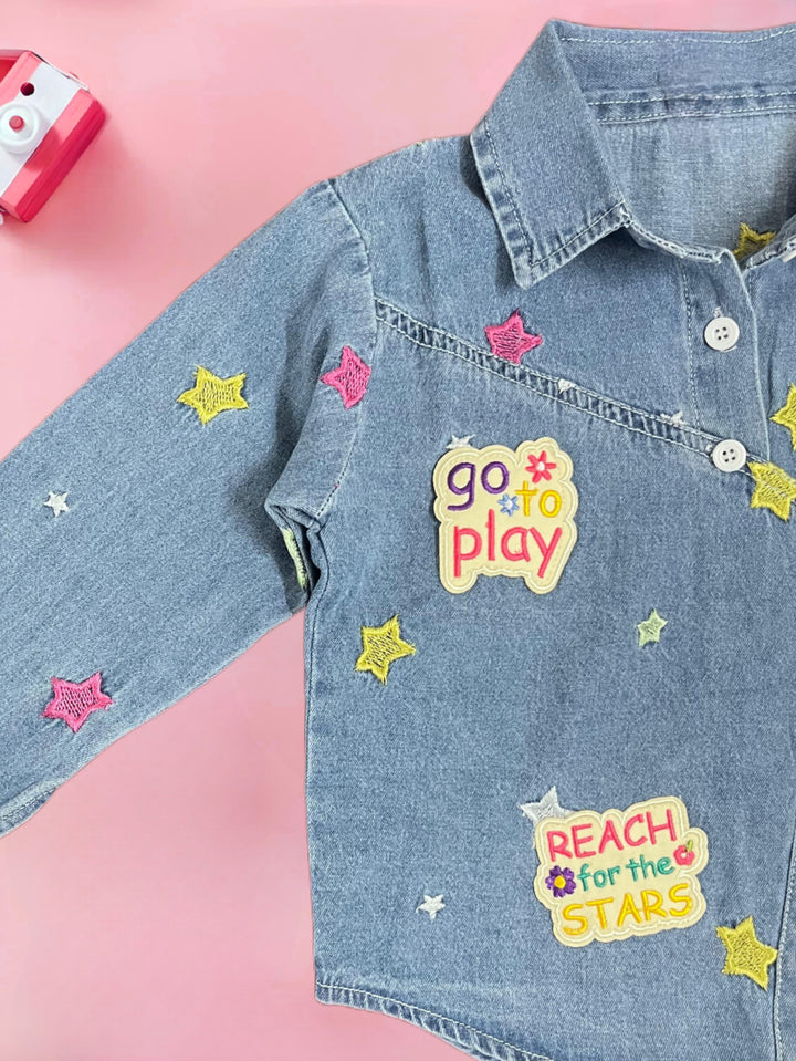 Girls Denim Fancy Designer Shirt [GT-172] [4-12 Years]