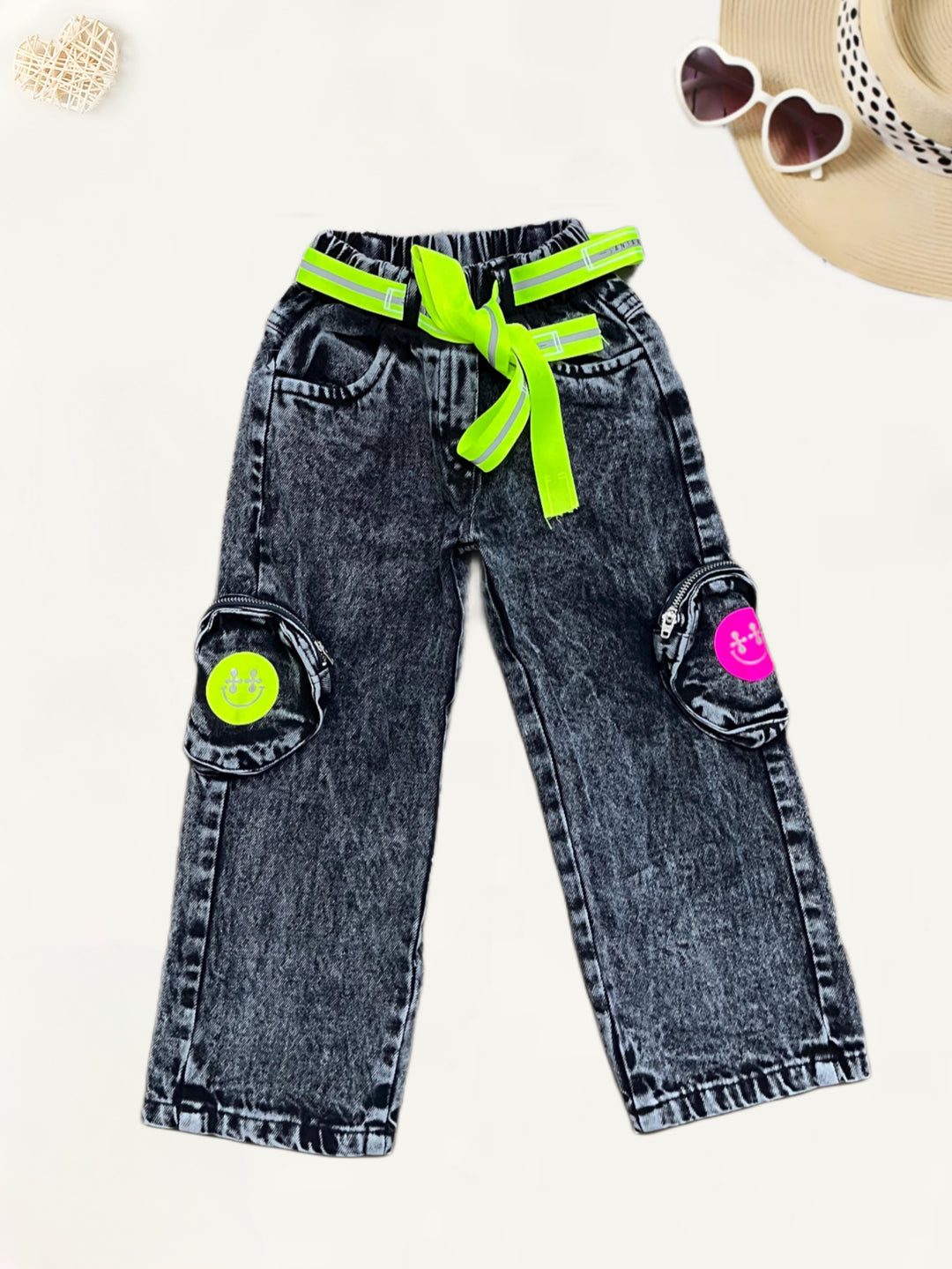 Girl's Smiley Neon Green Co-Ord Set [GCS-6552](4-12 Years)