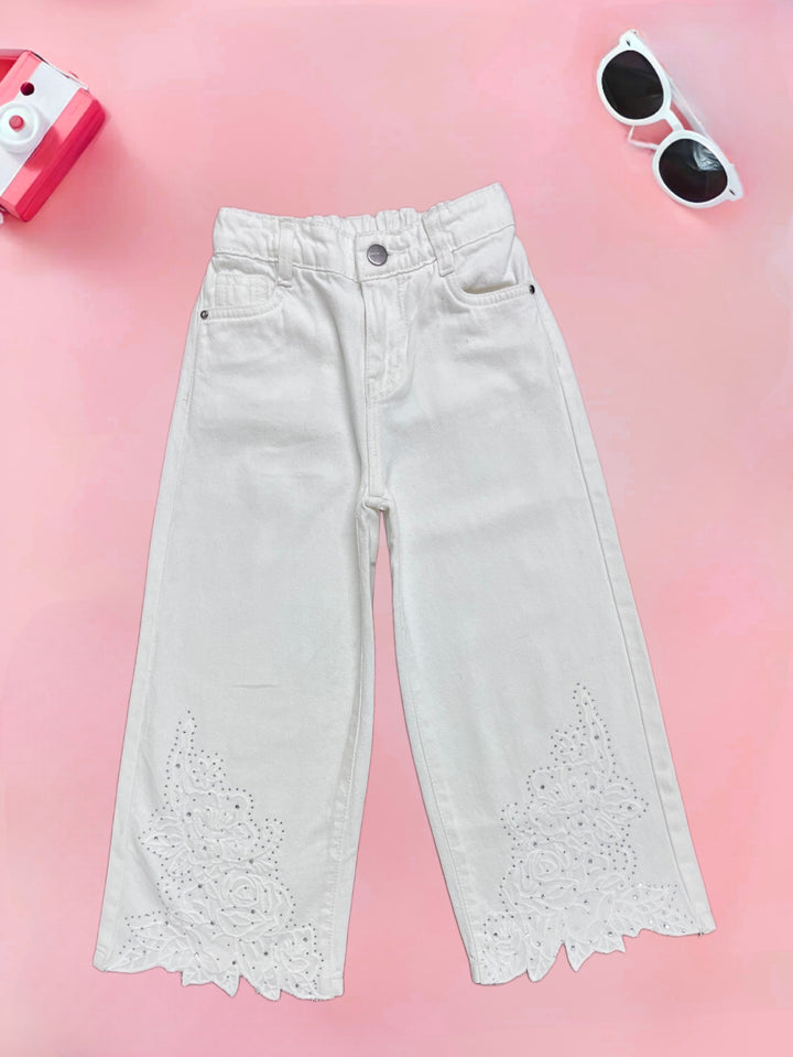 Girls Wide Leg Party Wear White Jeans [GJ-1008] ( 5Y -12Years)