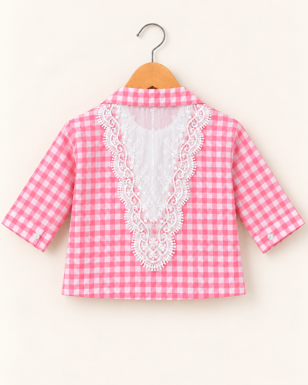 Girl’s Pink Checkered Lace Shirt  [GT-3K-1288] [4-12 Year]