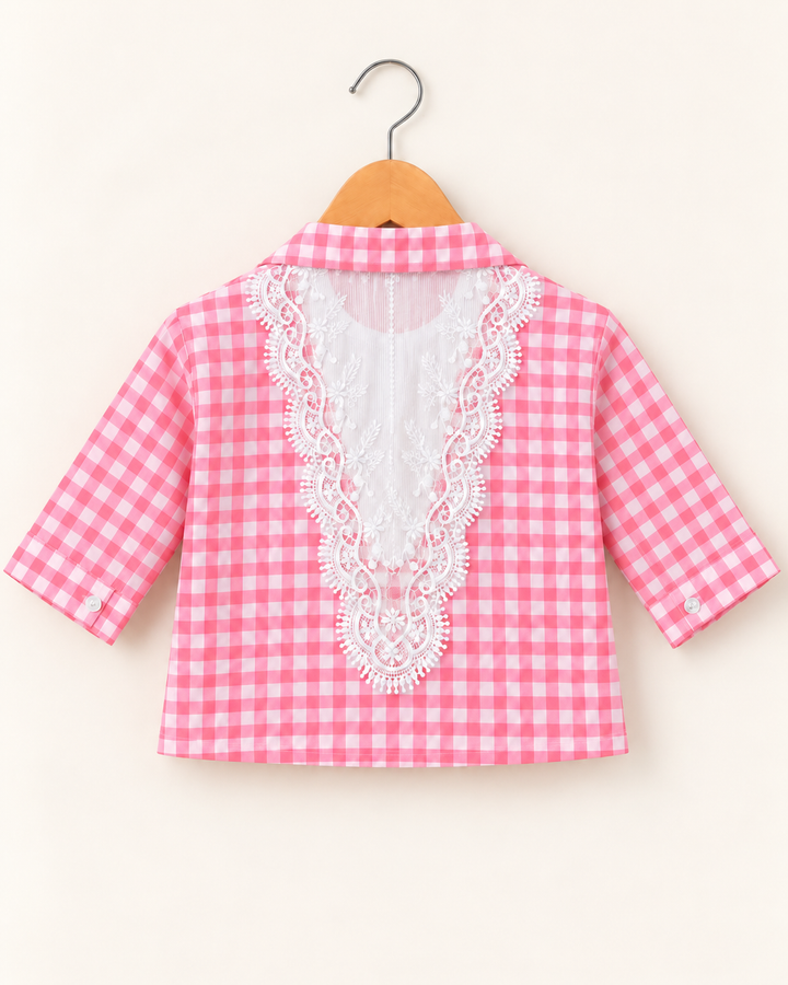 Girl’s Pink Checkered Lace Shirt  [GT-3K-1288] [4-12 Year]