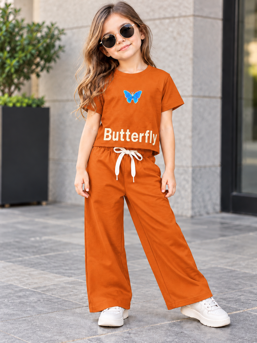 Girls Rust Butterfly Co-Ord Set [GCS-1F-6230] (4-12 Years)