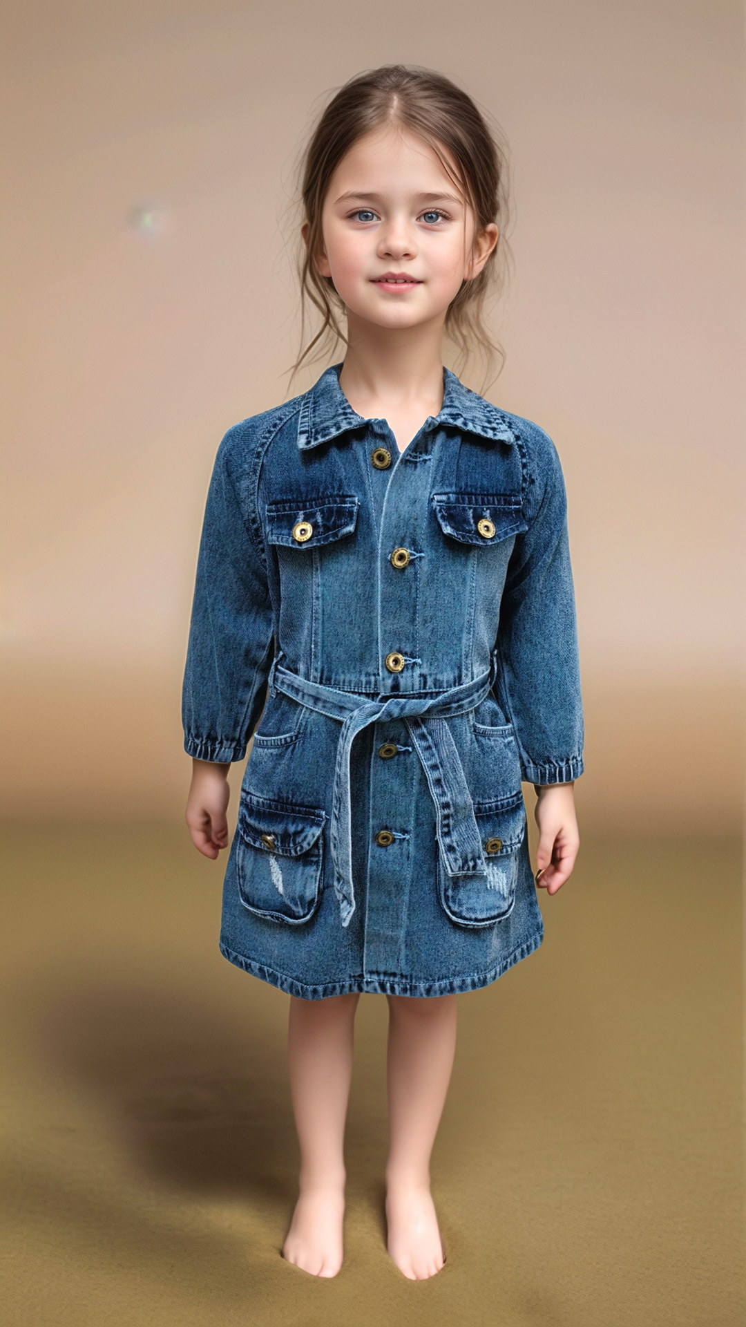 Girl's Denim One-piece With Belt [GD-9792](2-12 Years)