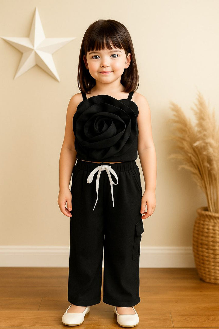 Girl's Black Flower Co-Ord Set [GCS-4875](2-10 Years)