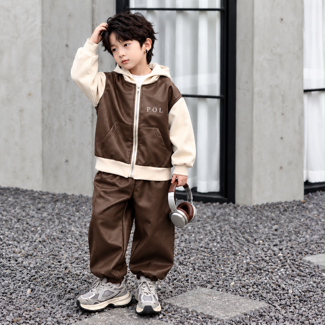 Boys Imported 3 Piece Brown Leather Cord Set [BT-5H-2155] [1-6Years]