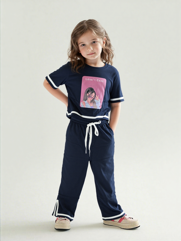 Girl's Causal Black Co-Ord  Set [GCS-7561](3-12 Years)
