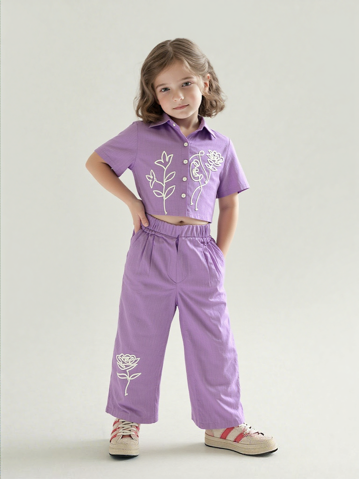 Girls Onion Embroidered Co-Ord Set [GCS-7419] (4-12Years)
