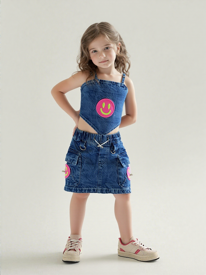 Girl's Imported Denim Co-Ord Set [GCS-7376] (2 -10 Years)