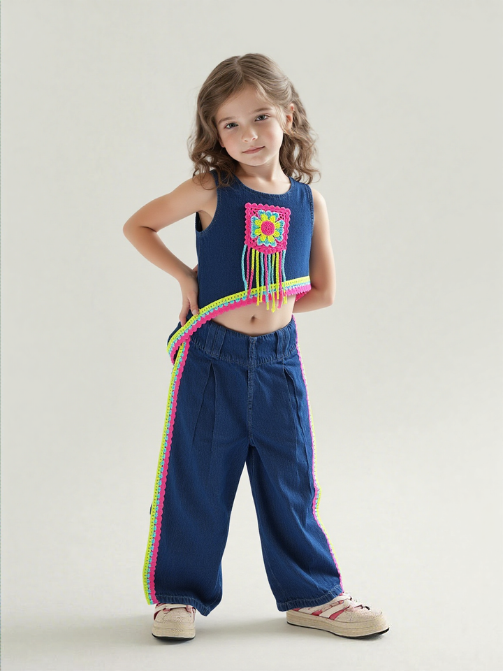 Girl's Designer Soft Denim Co-Ord Set [GCS-7373] (9M -4 Years)