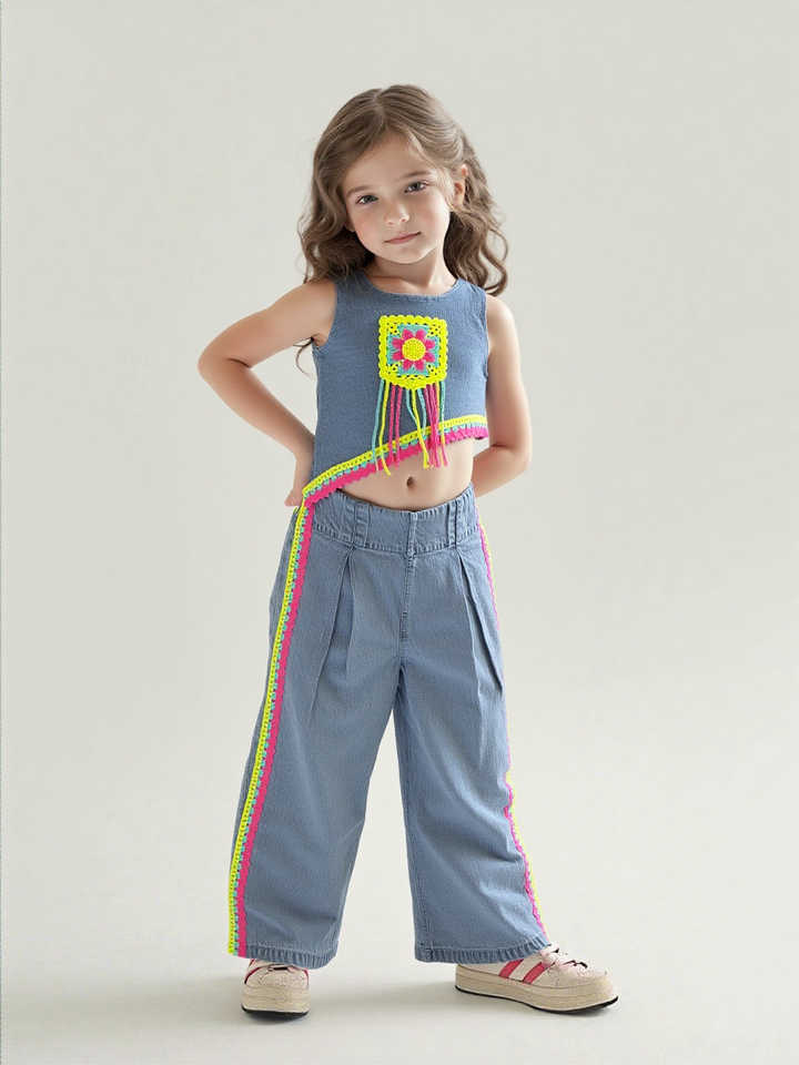 Girl's Designer Soft Denim Co-Ord Set [GCS-7374] (9M -4 Years)