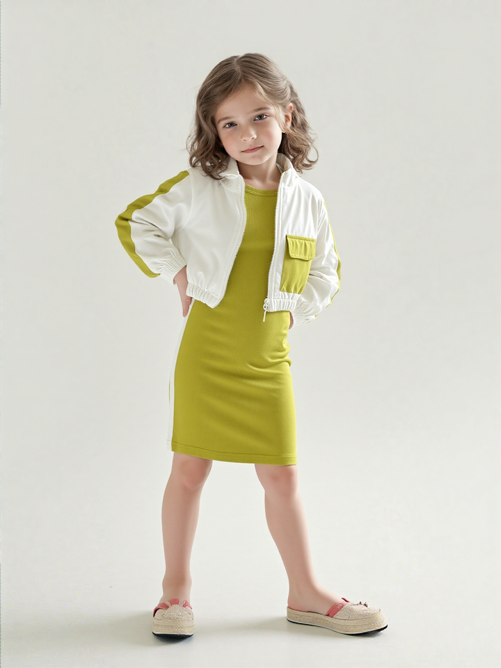 Girls Mustard Yellow  Bodycon Dress With Zipper [GD-7360] (4-12 Years)