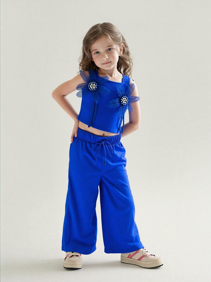 Girls Royal Blue Flower Co-Ord Set [GCS-7330](2-8Years)