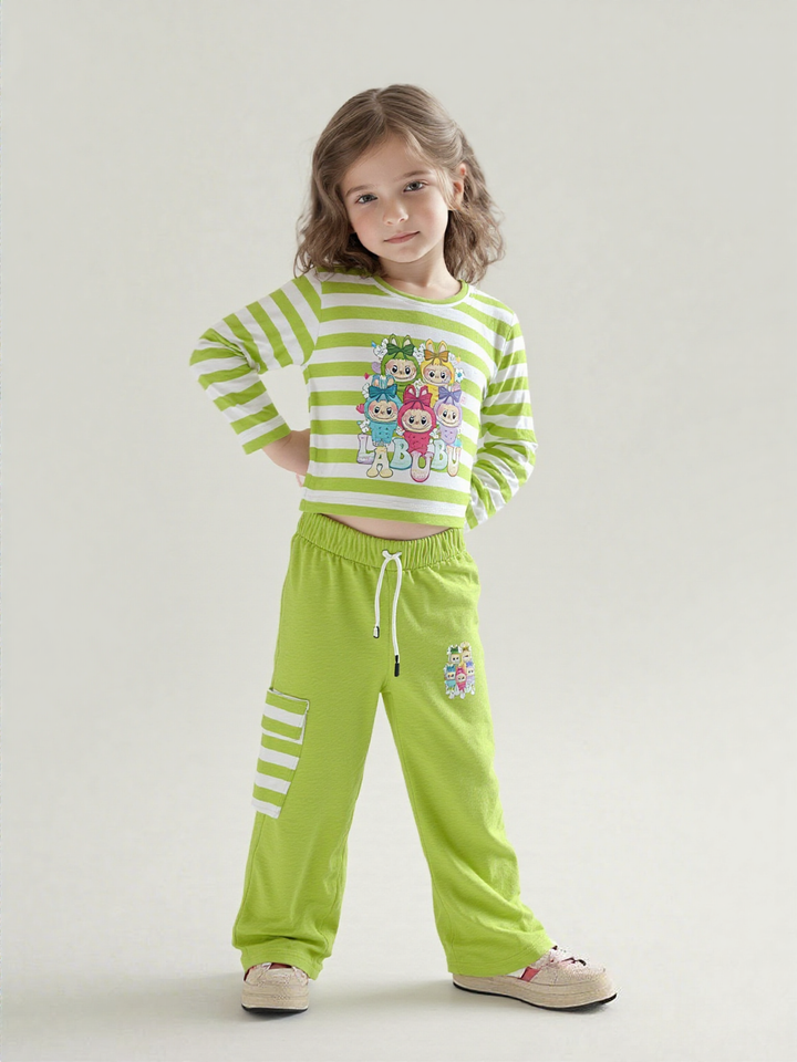 Girl's Glow in Dark Green Labubu Co-Ord Set [GCS-6994](4-12 Years)