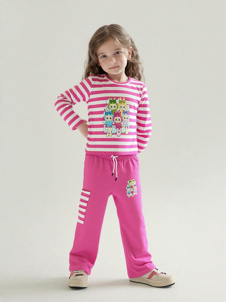 Girl's Glow in Dark Pink Labubu Co-Ord Set [GCS-6995](4-12 Years)
