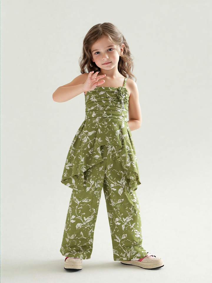 Girl's Party Wear Printed Green Co-Ord  Set [GCS-6868](3-10 Years)
