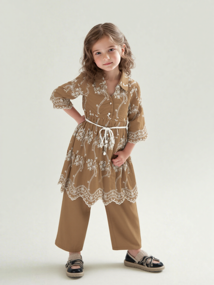 Girl's 2 in 1 Embroidered Co-Ord Set [GCS-6830] (4-12 Years)
