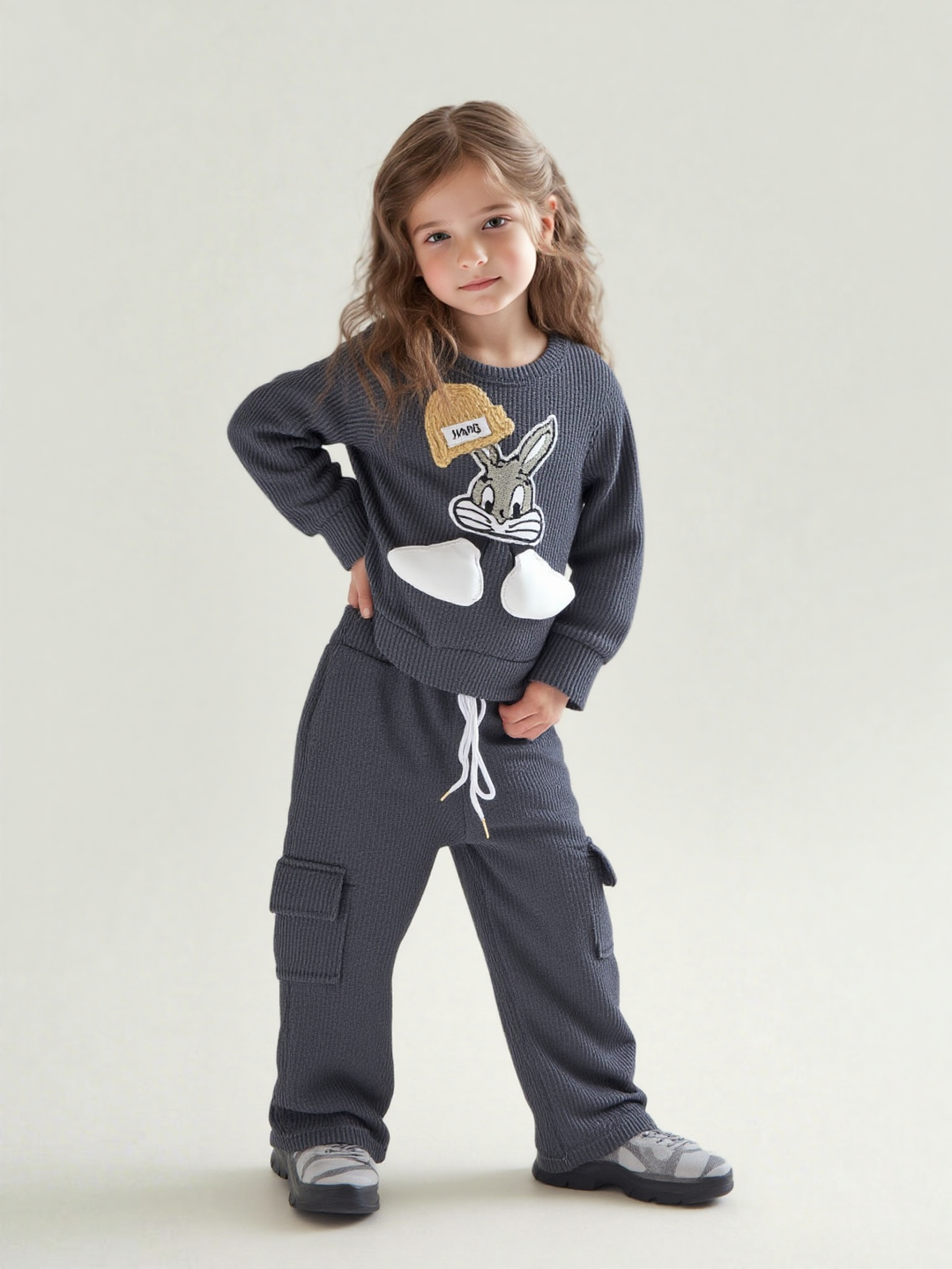 Unisex Cartoon Dark Grey Co-Ord Set [GCS-6821](4-12 Years)