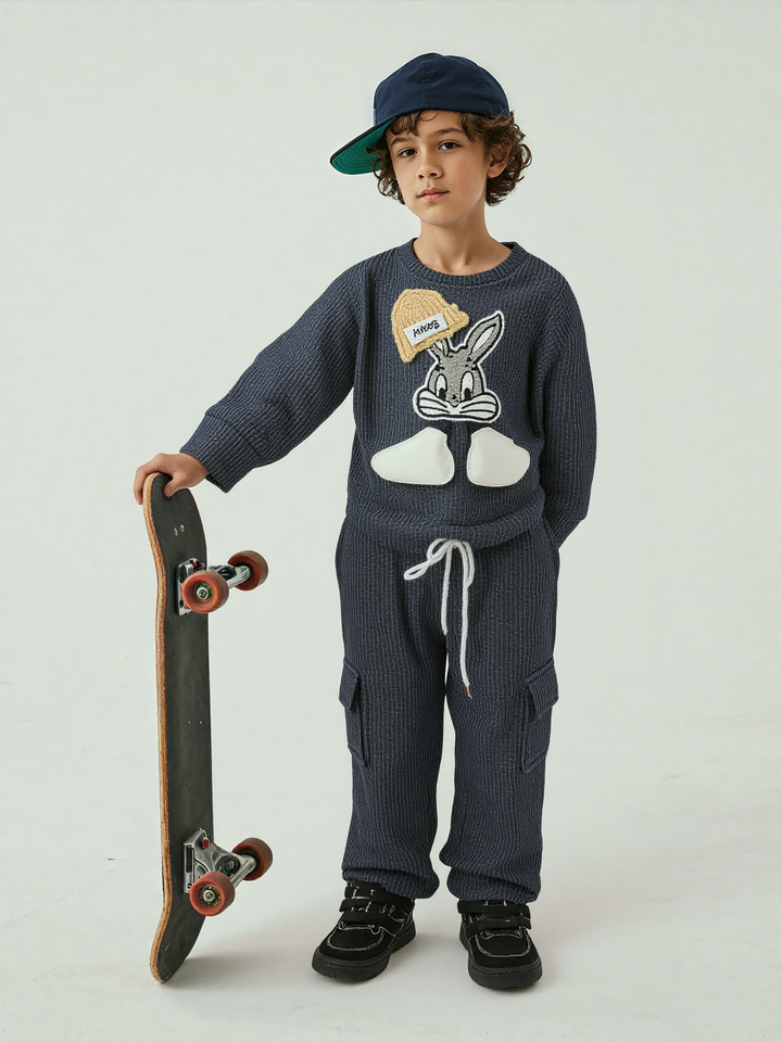 Unisex Cartoon Dark Grey Co-Ord Set [GCS-6821](4-12 Years)