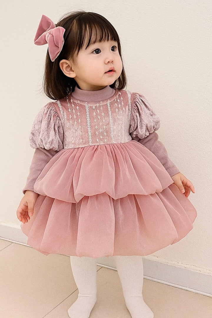 Girl’s Imported Pink Frock (Without Bow) [GF-6822] (9M - 3 Years)