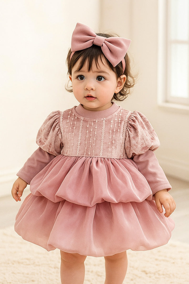 Girl’s Imported Pink Frock (Without Bow) [GF-6822] (9M - 3 Years)