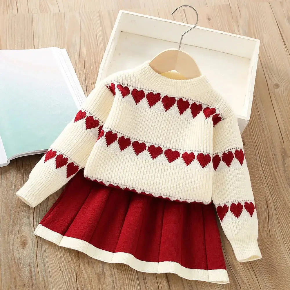 Girls Knitted Sweater Top And Skirt Set, Korean Fashion, Autumn/Winter Co-Ord Set (WITHOUT CAP AND STOCKINGS) [GCS-6666](2-7 Years)