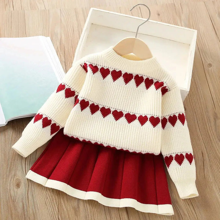 Girls Knitted Sweater Top And Skirt Set, Korean Fashion, Autumn/Winter Co-Ord Set (WITHOUT CAP AND STOCKINGS) [GCS-6666](2-7 Years)