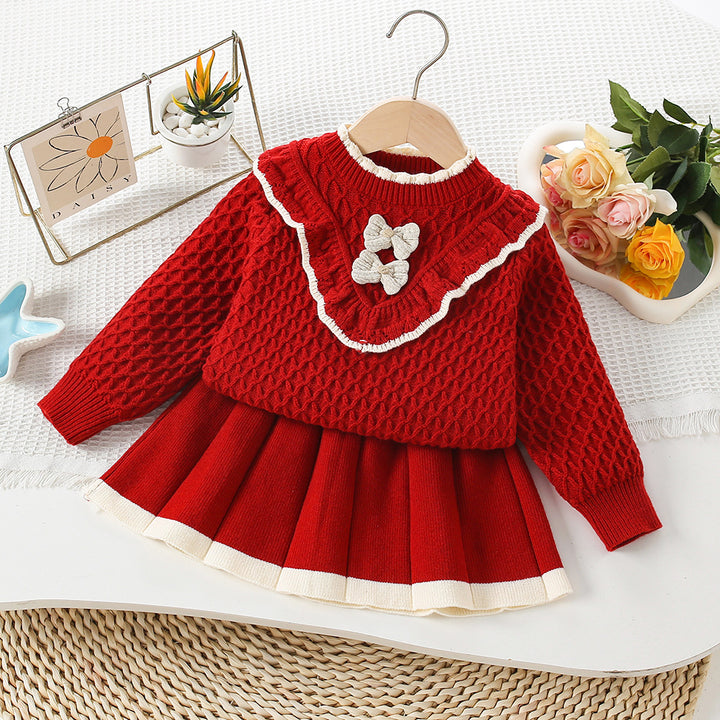 Girls Knitted Sweater Top And Skirt Set, Korean Fashion, Autumn/Winter Co-Ord Set [GCS-6664](2-7 Years)