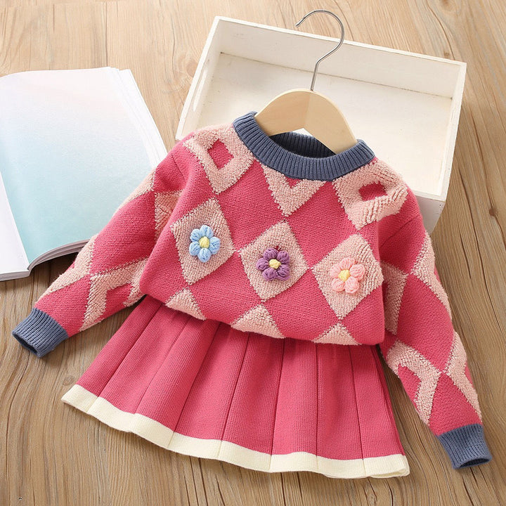 Girls Knitted Sweater Top And Skirt Set, Korean Fashion, Autumn/Winter Co-Ord Set [GCS-6662](2-7 Years)