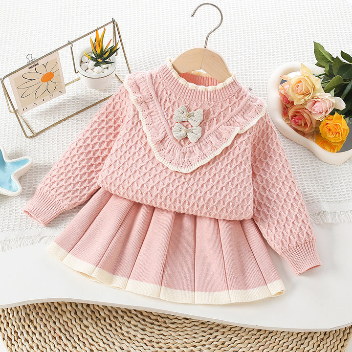 Girls Knitted Sweater Top And Skirt Set, Korean Fashion, Autumn/Winter Co-Ord Set [GCS-6665](2-7 Years)