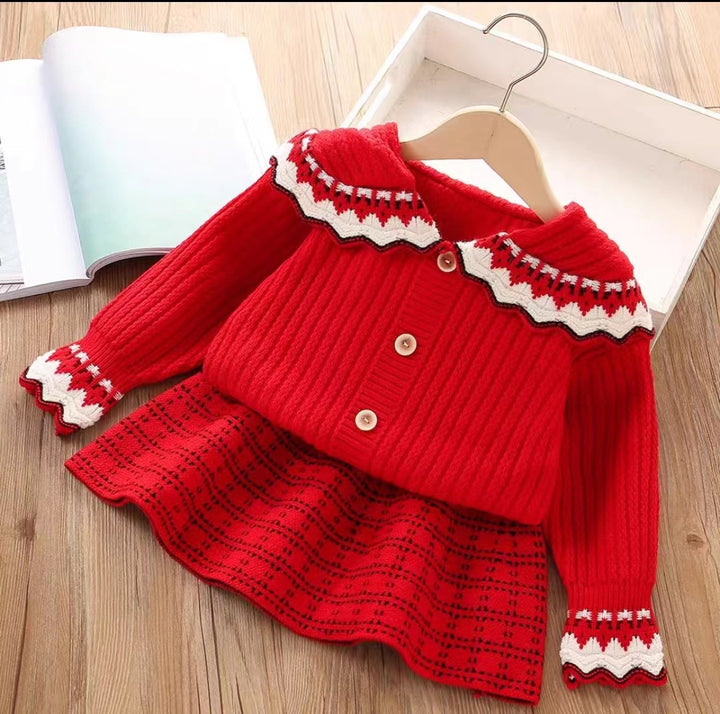 Girls Knitted Sweater Top And Skirt Set, Korean Fashion, Autumn/Winter Co-Ord Set [GCS-6670](2-7 Years)