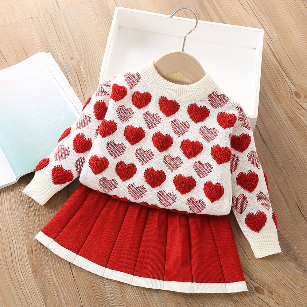 Girls Knitted Sweater Top And Skirt Set, Korean Fashion, Autumn/Winter Co-Ord Set [GCS-6667](2-7 Years)