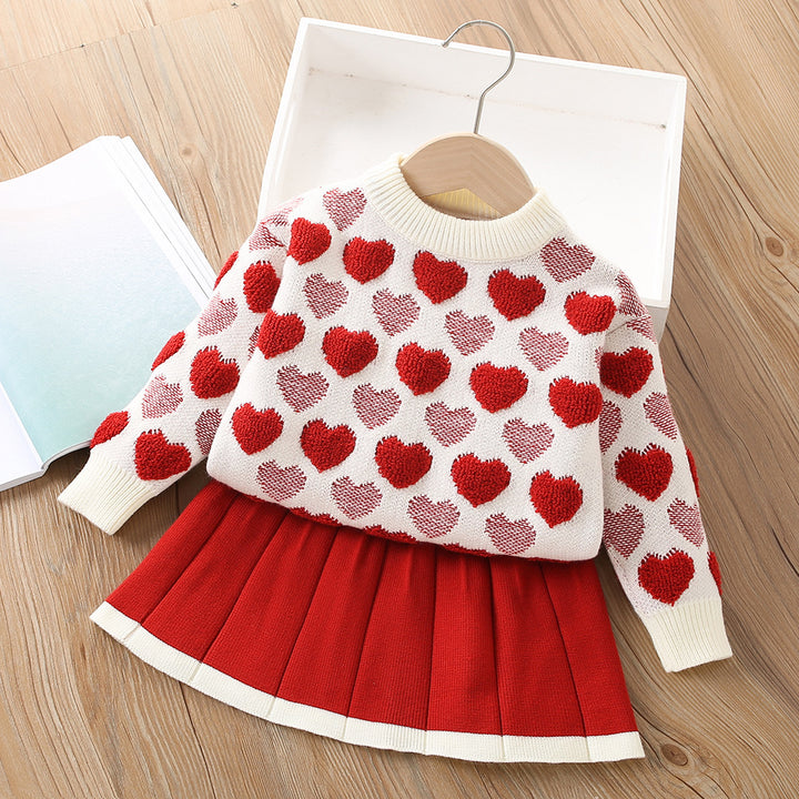 Girls Knitted Sweater Top And Skirt Set, Korean Fashion, Autumn/Winter Co-Ord Set [GCS-6667](2-7 Years)
