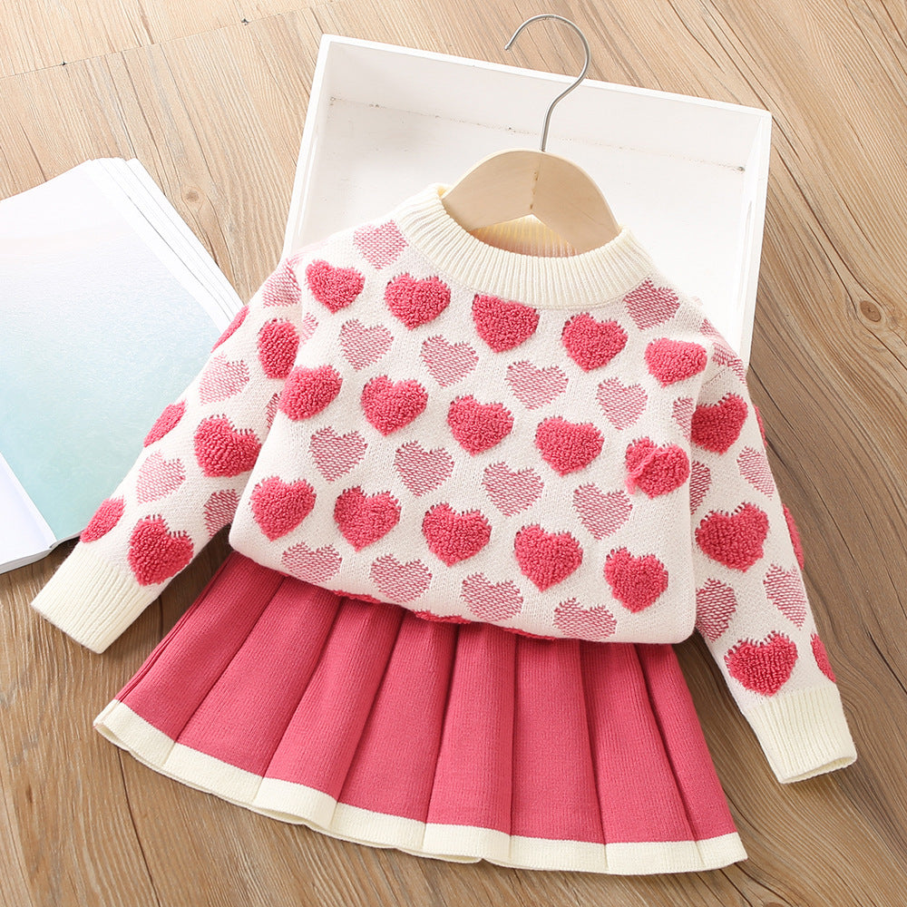 Girls Knitted Sweater Top And Skirt Set, Korean Fashion, Autumn/Winter Co-Ord Set [GCS-6668](2-7 Years)
