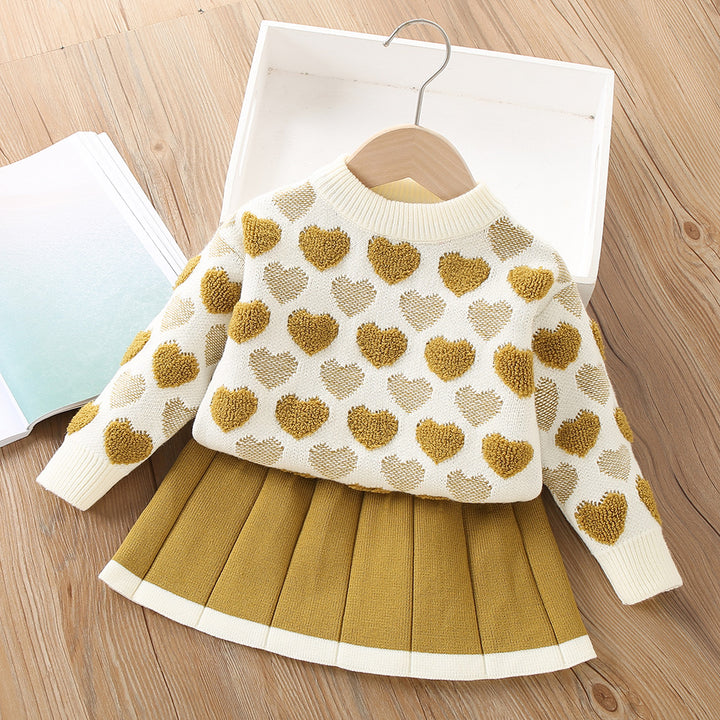 Girls Knitted Sweater Top And Skirt Set, Korean Fashion, Autumn/Winter Co-Ord Set [GCS-6669](2-7 Years)