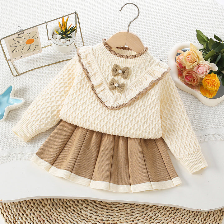Girls Knitted Sweater Top And Skirt Set, Korean Fashion, Autumn/Winter Co-Ord Set [GCS-6663](2-7 Years)