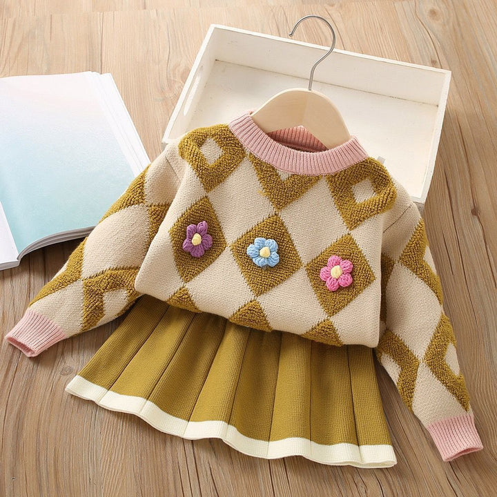 Girls Knitted Sweater Top And Skirt Set, Korean Fashion, Autumn/Winter Co-Ord Set [GCS-6661](2-7 Years)