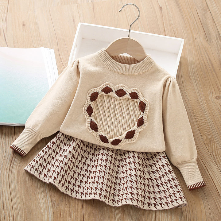 Girls Knitted Sweater Top And Skirt Set, Korean Fashion, Autumn/Winter Co-Ord Set [GCS-6673] (2-7 Years)