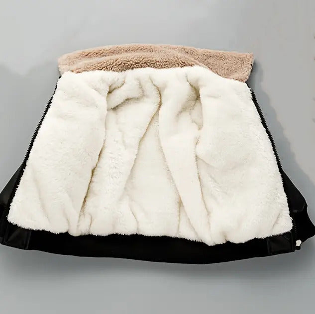 Boy's Black PU Leather Fleece Jacket with Stand Collar, Zip Up Autumn/Winter Coat with Pockets [BT-168] [2 - 12Years]