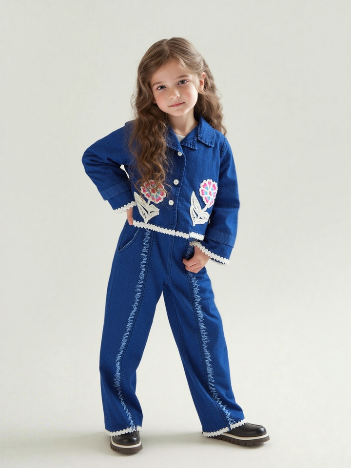 Girl's Denim Co-Ord Set [GCS-6632]  (1-11Years)