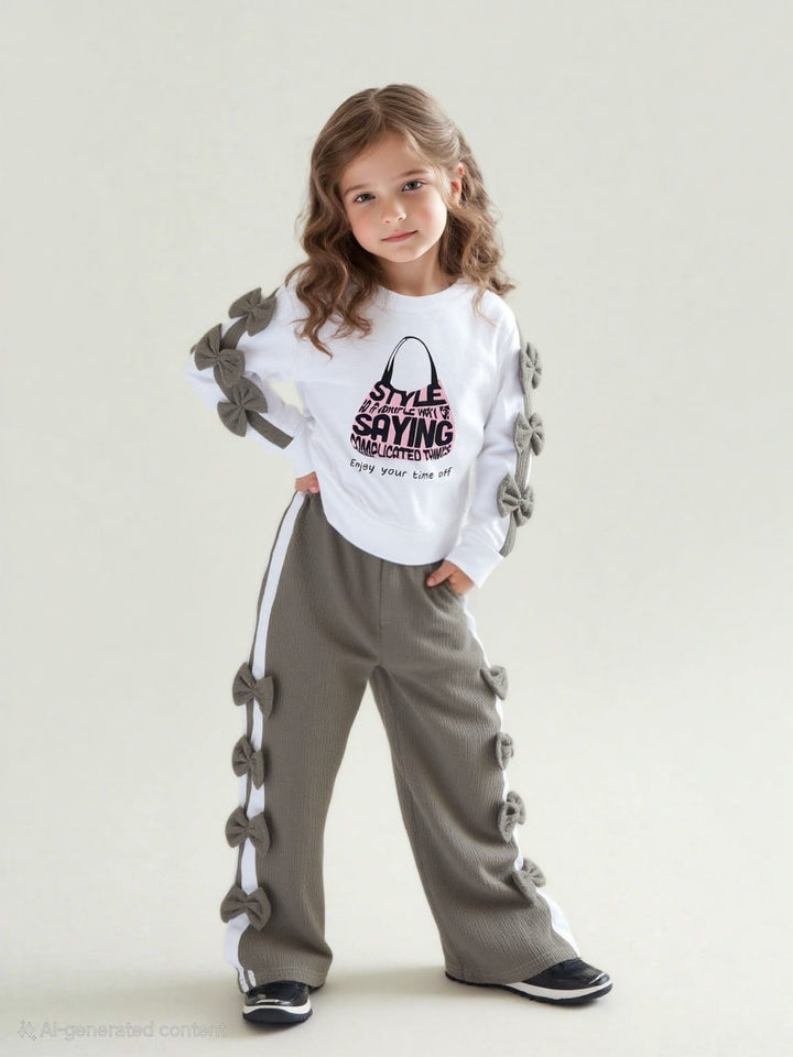 Girl's Casual Bow Co-Ord Set [GCS-6472] (4-12 Years)
