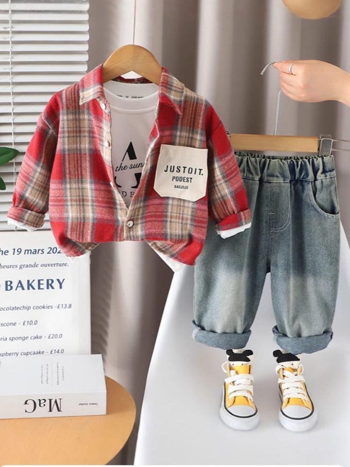 Boys Imported 3 Piece Checked Co-Ord Set [BT-6365] [1 - 5Years]