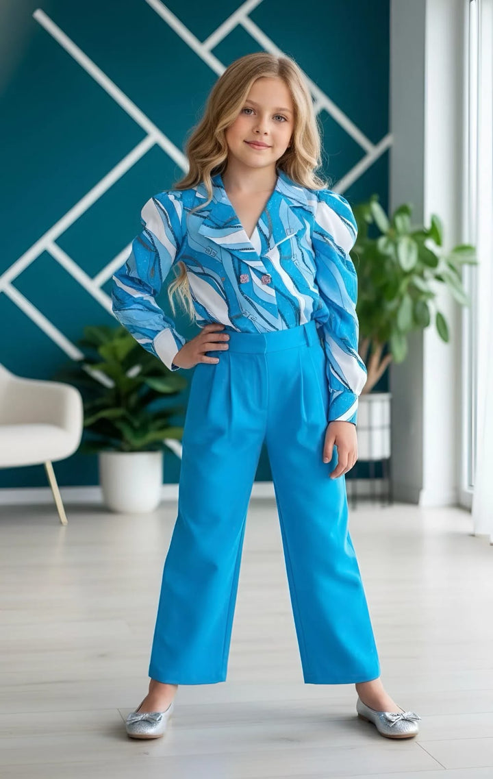 Girl's 3 Peice Printed Blazer Co-Ord Set [GCS-6247] (4-12 Years)