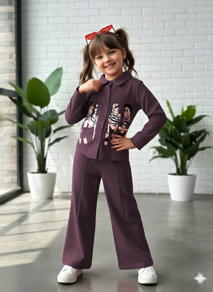 Girl's Causal Purple Co-Ord Set [GCS-6086] (4-12 Years)