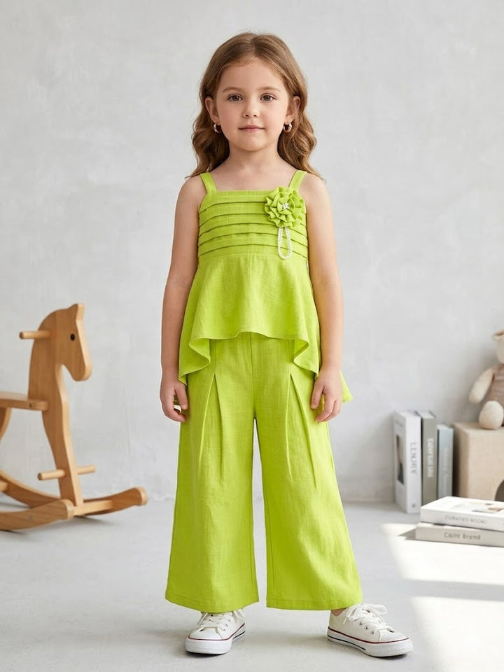 Girl's Party Wear Neon Green Co-Ord Set [GCS-9879](3-9 Years)