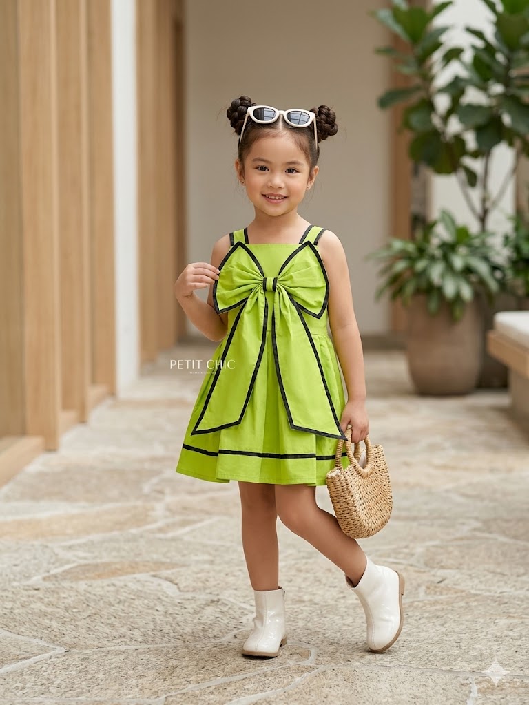 Girls Green Cotton Bow Dress [GD-5289](1-6Years)