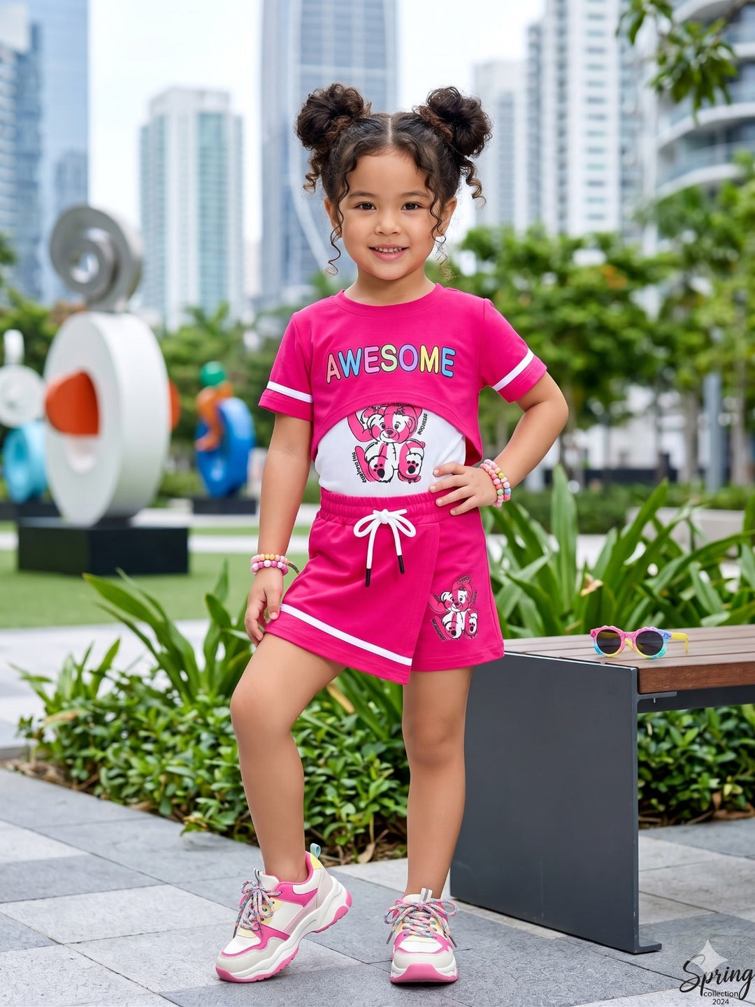 Girl's Funky Hot Pink Co-Ord Set with Skort [GCS-4587] (4-12Years)