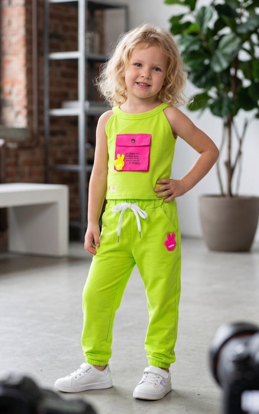 Girl's Neon Green Co-Ord Set [GCS-3674] (4-12 Years)
