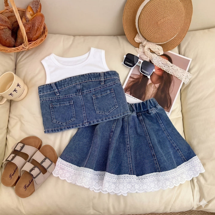 Girl's Imported Blue Denim Co-Ord Set [GCS-5J-4785] (2-8 Years)